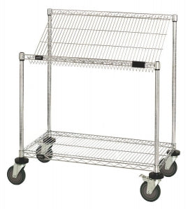 Quantum Storage Systems Work Centers - Wire Workstation Cart with 1 Slanted and 1 Flat Shelf, 18" x 36" x 39" - M1836SL34C