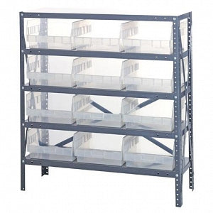 Quantum Storage Systems 18" Deep Steel Shelving Kits with Clear Bins - Steel Shelving Kit with 12 Clear Bins, 36" W x 18" D x 39" H - 1839-210CL