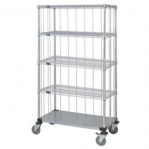 Quantum Storage Systems 3-Sided Carts with 1 Solid and 4 Wire Shelves - 3-Sided 18" x 48" x 80" Enclosure Cart with 4 Wire Shelves and 1 Solid Shelf - M1848CG47RE-5