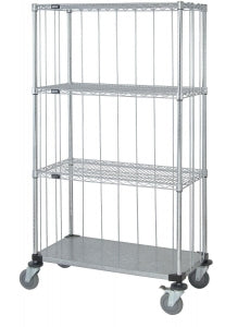 Quantum Storage Systems 3-Sided Carts with 1 Solid and 3 Wire Shelves - 3-Sided 24" x 48" x 80" Enclosure Cart with 3 Wire Shelves and 1 Solid Shelf - M2448CG47RE