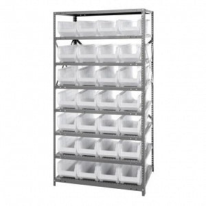 Quantum Storage Systems Steel Shelving System with Shelves and Clear Hulk Bins - 24" x 36" x 75" Steel Shelving System with 8 Shelves and 28 Clear Hulk Bins - 2475-950CL