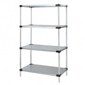 Quantum Storage Systems Stainless Steel Shelving Starter Kits with 4 Solid Shelves - 18"W x 54"L x 63"H Stainless Steel Starter Kit with 4 Solid Shelves - WRS4-63-1854SS