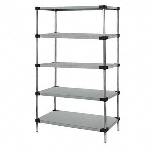 Quantum Storage Systems Stainless Steel Starter Kit with 5 Solid Shelves and 4 Posts - 21"W x 72"L x 54"H Stainless Steel Shelf Starter Kit with 5 Solid Shelves - WRS5-54-2172SS