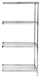 Quantum Storage Systems Stainless Steel Add-On Kits with 4 Shelves and 2 Posts - 12" x 36" Stainless Steel Add-On Kit with 4 Shelves and a 54" Post - AD54-1236S