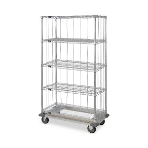 Quantum Storage Systems 3-Sided Carts with 1 Solid and 5 Wire Shelves and Dolly - 3-Sided 18" x 36" x 70" Enclosure Cart with 5 Wire Shelves and Dolly Base - MD1836C46RE-5