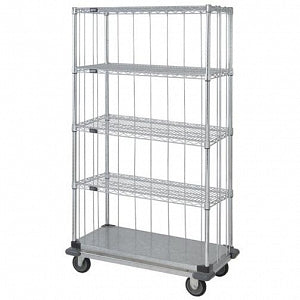 Quantum Storage Systems 3-Sided Carts with 1 Solid and 4 Wire Shelves and Dolly - 3-Sided 18" x 48" x 70" Enclosure Cart with 4 Wire Shelves, 1 Solid Shelf and Dolly Base - MD1848CG46RE-5