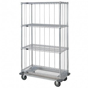 Quantum Storage Dolly Base Three-Sided Wire Shelf Carts - 24" x 60" x 70" Three-Sided Cart with Four Wire Shelves and Dolly Base - MD2460C46RE