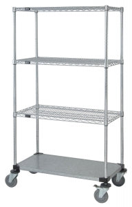 Quantum Storage Systems Stainless Steel Wire Shelving Units - Stainless Steel Wire Shelving Unit with 3 Wire Shelves and 1 Solid Shelf, 18" x 48" x 63" - WR63-1848SS