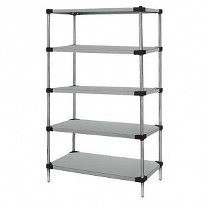 Quantum Storage Systems Galvanized Stainless Steel Starter Kits with 5 Solid Shelves - 18"W x 36"L x 54"H Galvanized Steel Starter Kit with 5 Solid Shelves - WR54-1836SG-5