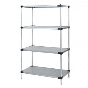 Quantum Storage Systems Galvanized Stainless Steel Starter Kits with 4 Solid Shelves - 21"W x 42"L x 63"H Galvanized Steel Starter Kit with 4 Solid Shelves - WR63-2142SG