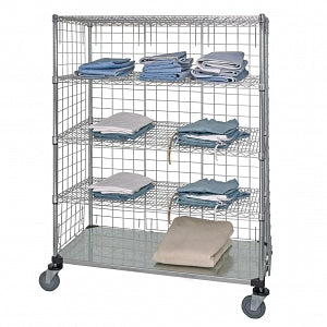 Quantum Storage Systems 3-Sided Linen Carts with 1 Solid and 4 Wire Shelves - 3-Sided 24" x 36" x 80" Linen Cart with 4 Wire Shelves and 1 Solid Shelf - WRCS4-74-2436EP-5