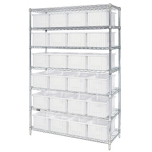 Quantum Storage Systems Clear Divide Bins w / Chrome Shelf - WIR SHL, CLRVIEW, 18X48, W/24 DIV GRID CNTR - WR7-92080CL