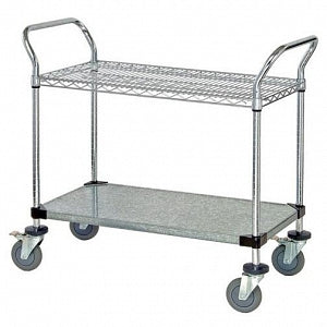 Quantum Storage Systems Chrome Wire Utility Carts - Mobile Utility Cart, 1 Wire Shelf, 1 Solid Shelf, 24" W x 42" L x 37.5" H - WRC-2442-2CG