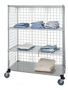 Quantum Storage Systems 3-Sided Linen Carts with 1 Solid and 3 Wire Shelves - 3-Sided 24" x 36" x 69" Linen Cart with 3 Wire Shelves and 1 Solid Shelf - WRCS4632436EP