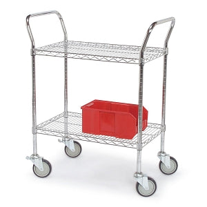 Tarrison Products Ltd Chrome Utility Carts with U-Shaped Chrome Handles - U-Shaped Polyseal Utility Cart with 2 Shelves, 24" x 42" - UC24422Z-3"/(4)DB