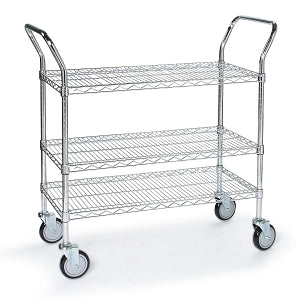 Tarrison Products Ltd Chrome Utility Carts with U-Shaped Chrome Handles - U-Shaped Polyseal Utility Cart with 3 Shelves, 24" x 48" - UC24483Z-3"/(4)DB