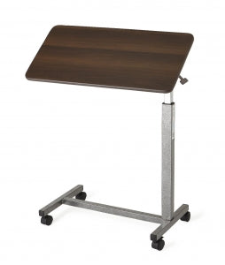 Medline Tilt Top H-Base Overbed Tables - H-Base Overbed Table with 30" x 15" Walnut Tilt Top - MDS104950