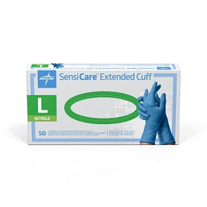 Medline SensiCare Extended Cuff Nitrile Exam Gloves - SensiCare Exam Glove, Nitrile, Extended Cuff, Size L - MDS1286