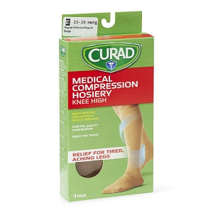 Medline CURAD Knee-High Compression Hosiery - CURAD Knee-High Compression Hosiery with 15-20 mmHg, Tan, Size E, Regular Length - MDS1700ET