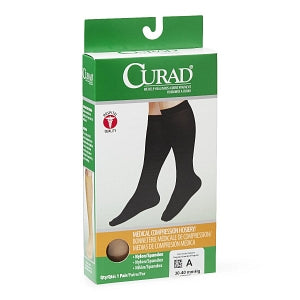 Medline CURAD Knee-High Compression Hosiery - CURAD Knee-High Compression Hosiery with 30-40 mmHg, Tan, Size A, Regular Length - MDS1704AT