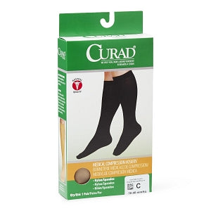 Medline CURAD Knee-High Compression Hosiery - CURAD Knee-High Compression Hosiery with 30-40 mmHg, Tan, Size C, Regular Length - MDS1704CT