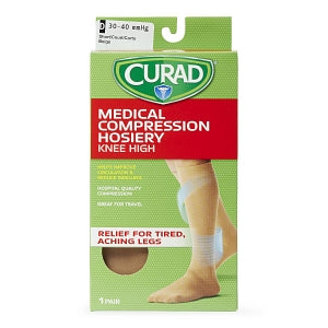Medline CURAD Knee-High Compression Hosiery - CURAD Knee-High Compression Hosiery with 30-40 mmHg, Tan, Size D, Short Length - MDS1704DTS