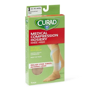 Medline CURAD Knee-High Compression Hosiery - CURAD Knee-High Compression Hosiery with 30-40 mmHg, Tan, Size E, Short Length - MDS1704ETS