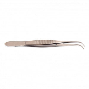 Medline Graefe Dressing Forceps - 4" (10 cm) Curved Serrated Graefe Iris Forceps with 1 mm Tips and Guide Pin - MDS4281310