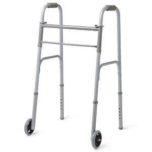 Medline Two-Button Folding Walkers with 5" Wheels - 2-Button Basic Walker with 5" Wheels - MDS86410W54B