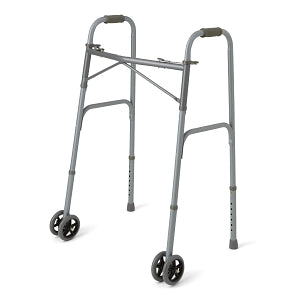 Medline Bariatric Folding Walkers - Adult Bariatric Folding Walker, 2 Button, 600 lb. Capacity, Basic Steel, with Wheels - MDS86410XWWB