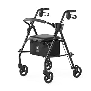 Medline Co-Label Basic Steel Rollators - Knockdown Steel Rollator with 6" Wheels, Black Cooler Bag with Army Star Logo, Black - MDS86820ESKDA