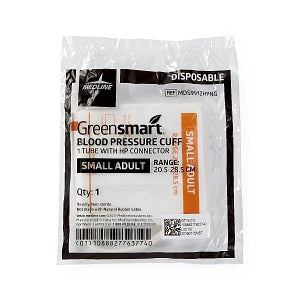 Medline Greensmart Blood Pressure Cuff - Greensmart Disposable 1-Tube Blood Pressure Cuff with HP Connector, Small Adult - MDS9912HPNG