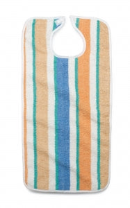 Medline Terry Cloth Striped Clothing Protectors - Terry Cloth Bib, Hook and Loop, Pastel Stripe, 13 oz., 22" x 36" - MDTAB3C34STP