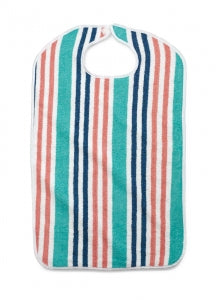 Medline Terry Cloth Striped Clothing Protectors - Terry Cloth Bib, Hook and Loop, Pastel Stripe, 13 oz., 22" x 36" - MDTAB3C36STP