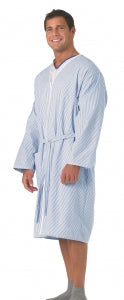 Medline Patient Robes - Plisse Patient Robe, Blue and White Striped, Size L - MDTHR3R04PLS