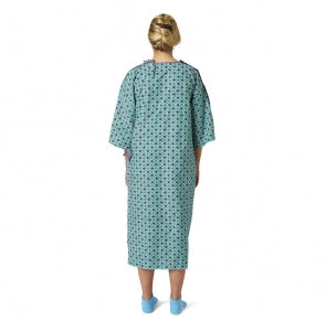 Medline PerforMAX IV Patient Gowns - PerforMAX IV Patient Gown with Metal Snap Detail, Diamond Green and Blue, Size OSFM - MDTPG7ITSDIG