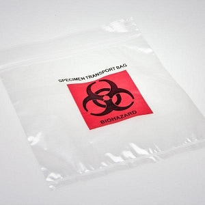Medegen Zip-Closure Specimen Transport Bags with Pouch - STB Bags, Clear with Purple / Red / Black, 2.0 Mil, 6" x 9" - 59-89