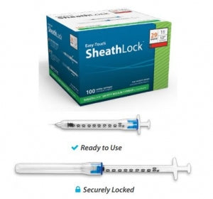 MHC Medical Sheathlock Safety Insulin Syringes - 1 mL Fixed Insulin Syringe with 29G x 1/2" Needle - 832915