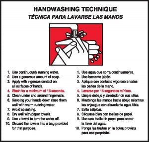 MarketLab Handwashing Technique Labels - HANDWASHING TECHNIQUE, BILINGUAL - 13433