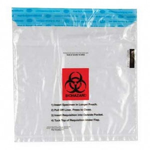 MarketLab Pocket Biohazard Specimen Bag - BAG, SPECIMEN, 10X10, CLR W BIOHZD - 13777