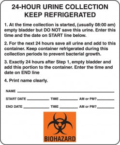 Marketlab Urine Collection Label - LABEL, 24 HR URINE COLLECTION INSTRUCTION - 6462
