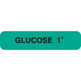 Glucose Tolerance Testing Labels GLUCOSE 1°" - Green with black text - 1.625"W x 0.375"H