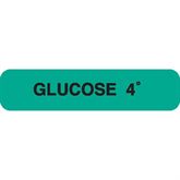 Glucose Tolerance Testing Labels GLUCOSE 4°" - Green with black text - 1.625"W x 0.375"H