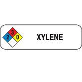 Chemical Hazard Labels XYLENE" - White with black lettering and NFPA hazard diamond - 2.5"W x 0.75"H