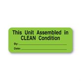 Central Service Labels This Unit Assembled in Clean Condition" - FL Green - 2.25"W x 0.88"H