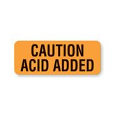 Caution Labels Caution Acid Added" - FL Orange - 2.25"W x 0.88"H