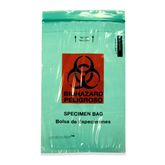 2-Pocket Zip-Closure Biohazard Specimen Bags 6" x 9" Transparent Green