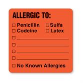 Patient Chart Labels Allergic To: Labels - 2.5"W x 2.5"H - Fluorescent Red