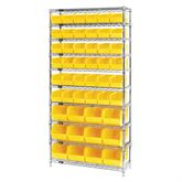 12"D Shelf and Bin Unit 36"W x 74"H Includes 48 Bins - (36) 10.875L x 5.5"W x 5"H; (12) 14.75"L x 14.75"W x 7"H