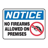 No Firearms Allowed Notice Sign 10"W x 7"H - Plastic